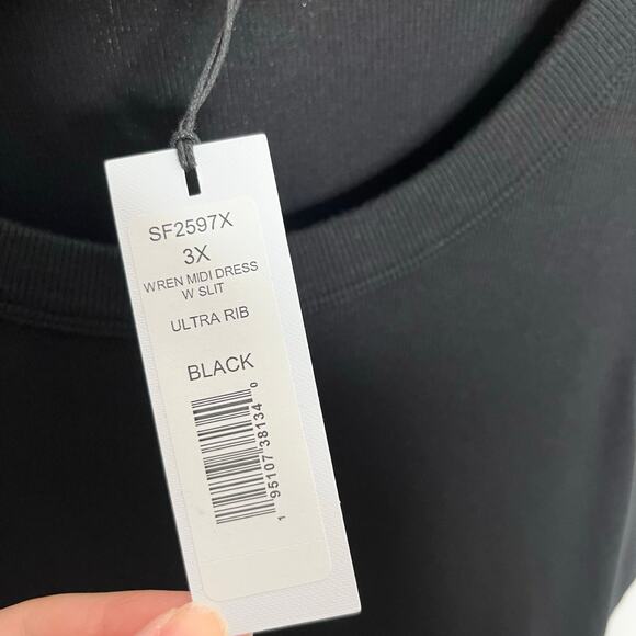 Michael Stars Womens Wren Midi Dress 3X Black Ribbed Side Slit Comfort Casual - Picture 8 of 11